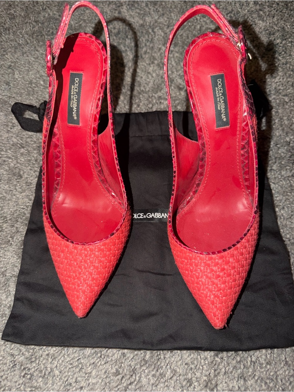 Dolce & Gabbana Red Woven Slingback Pointed Pumps